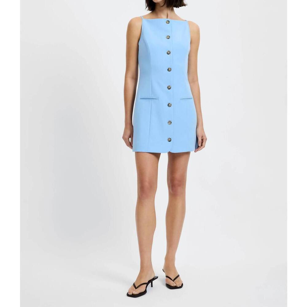 NEW FRENCH CONNECTION azra twill square neck dress in blue hydrangea